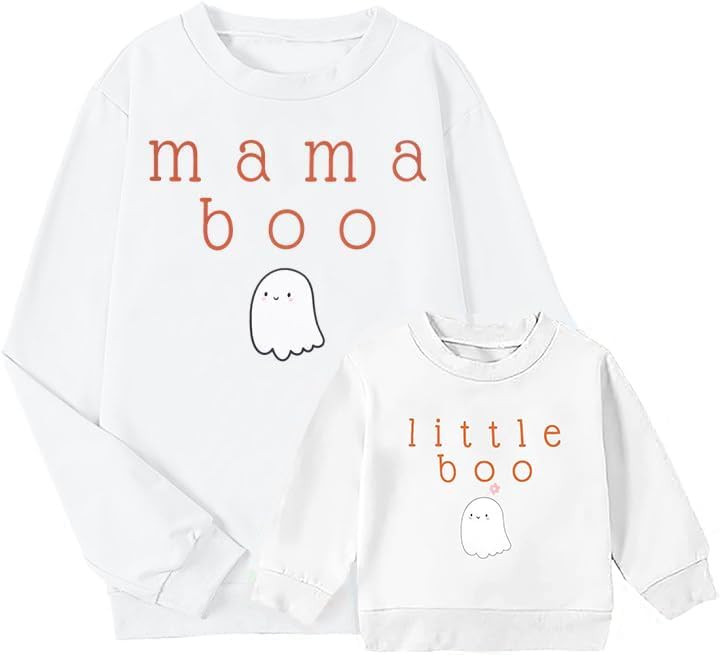JinTing Mommy and Me Matching Outfits Halloween Little Boo Sweatshirt Spooky Mama Long Sleeve Shirt Tops - Image 1